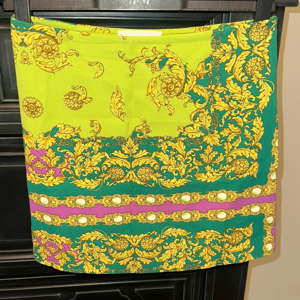 Mango Baroque Green and Gold Mini Skirt